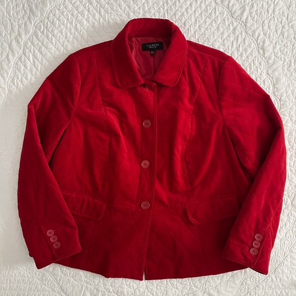 Talbots Red Velvet Diamond Quilted Jacket Blazer Collared 18WP Petite - Picture 1 of 9